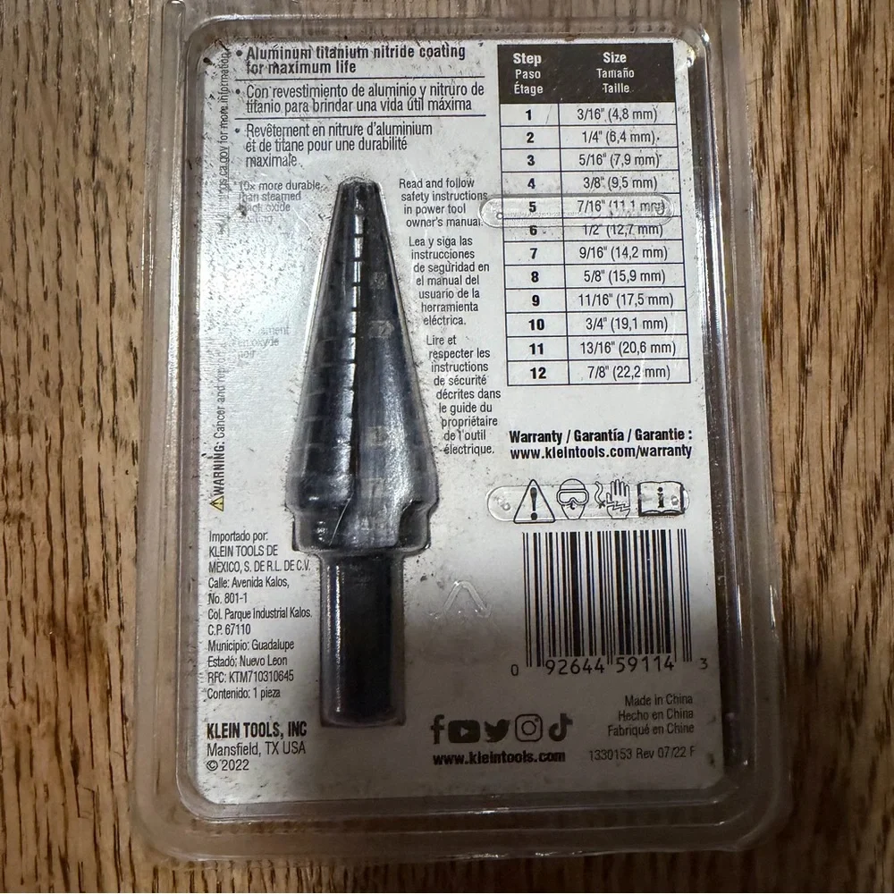 Klein Tools Step Drill Bit #14 3/16” -7/8” - Factory Sealed